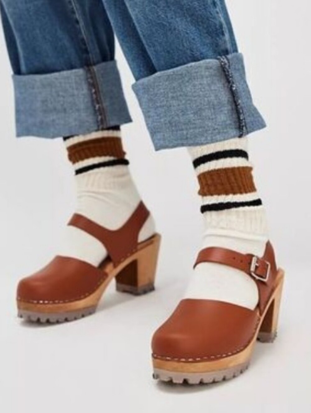 MIA Chestnut Brown Leather Clog Heels with Buckle - Picture 1 of 8